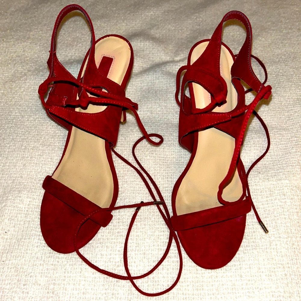 Forever 21 Red Suede Tie-Up Heels